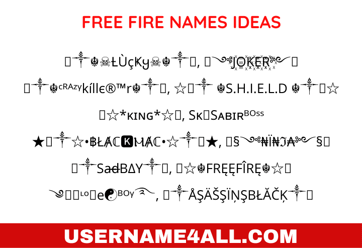 Free Fire Names 21 With Symbol For Pro Players Yt Boss