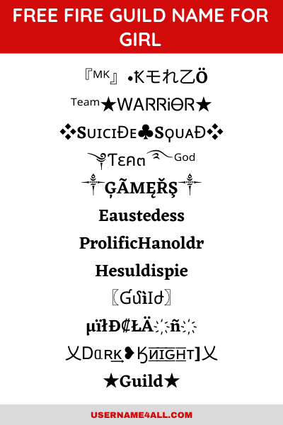 300 Cool Stylish Free Fire Guild Name Ideas Including Symbols