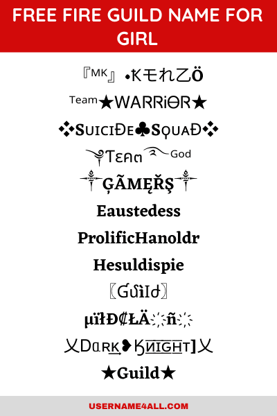 Free Fire Guild Name List (2023): 100+ stylish Free Fire guild names and  symbols