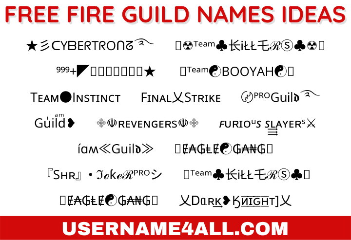 300 Cool Stylish Free Fire Guild Name Ideas Including Symbols