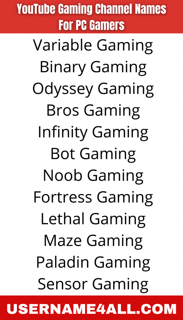 18  Names, 18 YT Channel Names, 18 Gamer Names,  Channel N