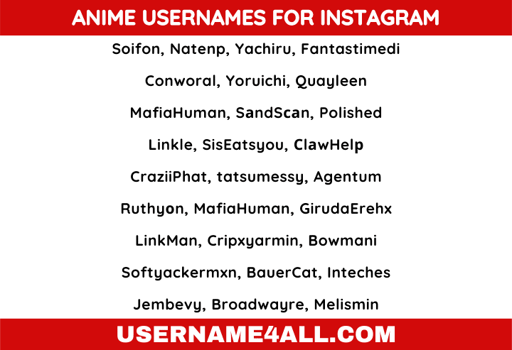 Anime usernames for Instagram