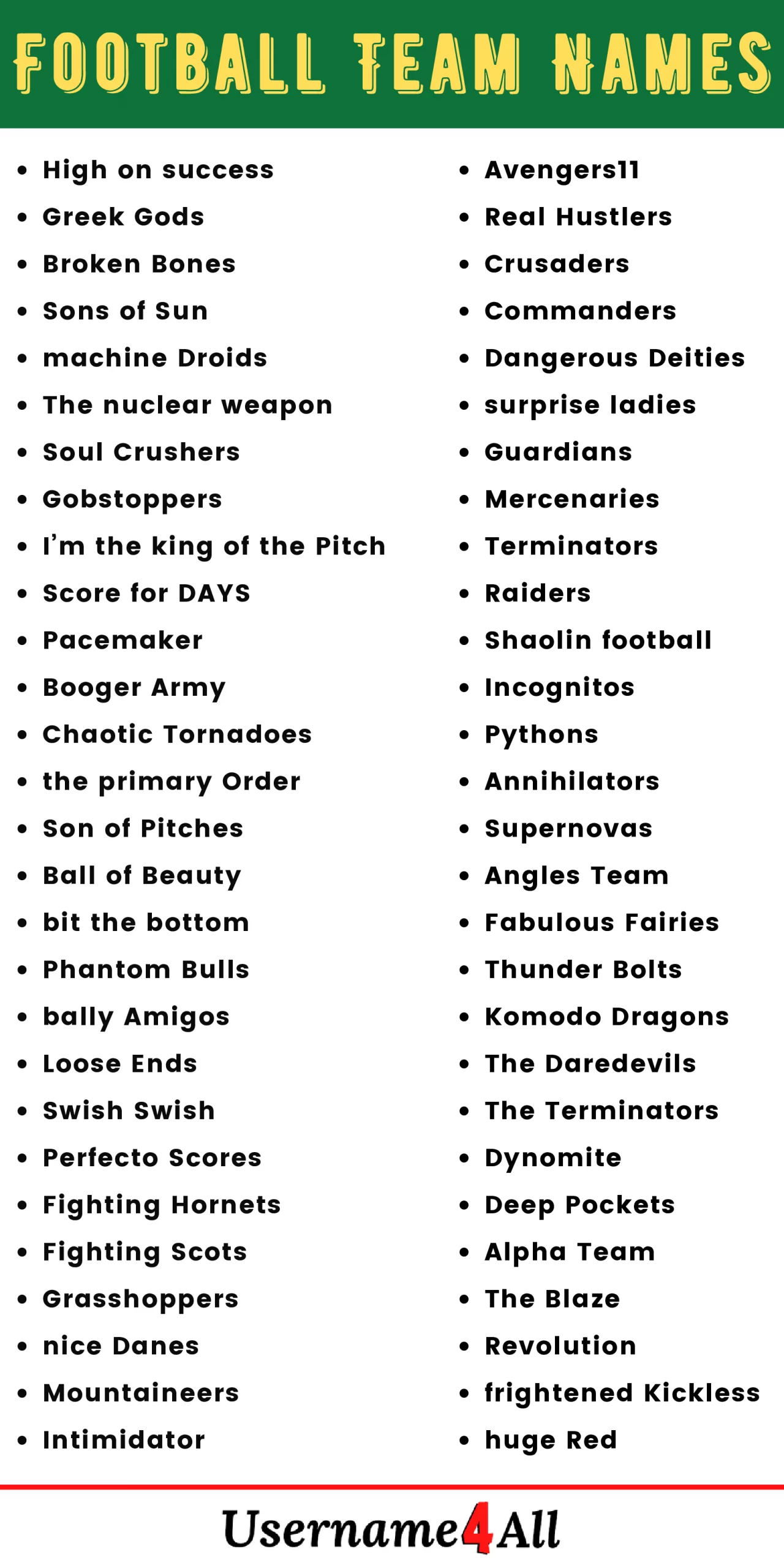football team names list