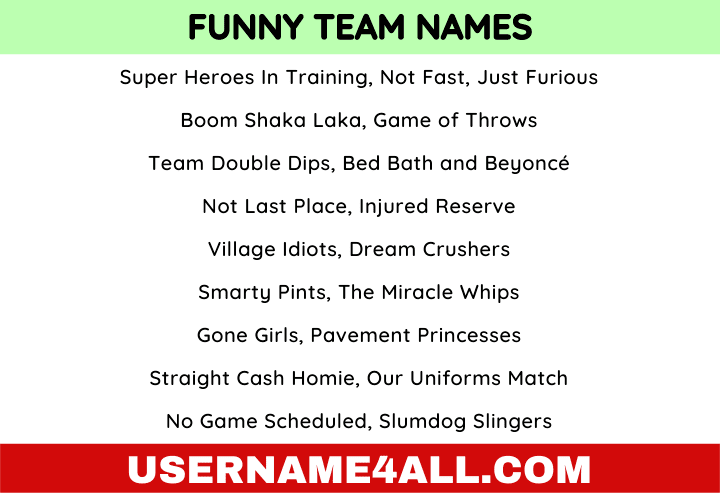 100 Funny Team Names A Compilation List Of The Funniest