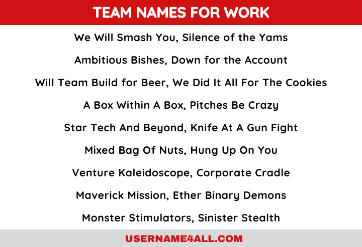 930 Best Funny Unique Team Names For Work 22