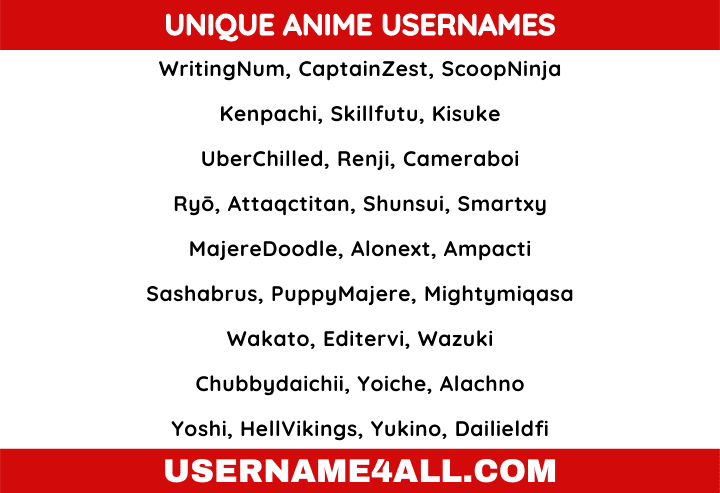 Unique Anime Usernames